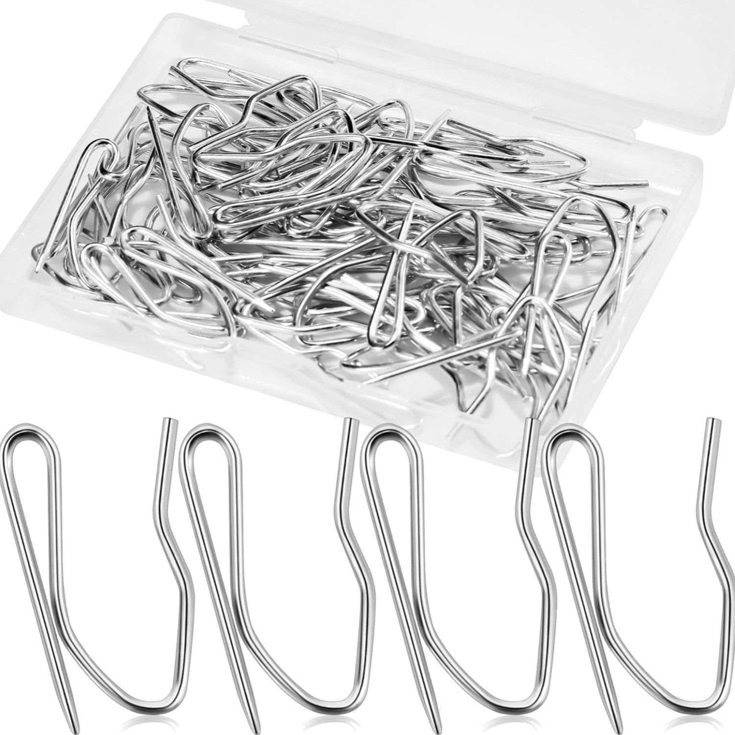 1.25IN Curtain Hooks for Drapes, 58PCS Rustproof Metal Drapery Hooks Pin