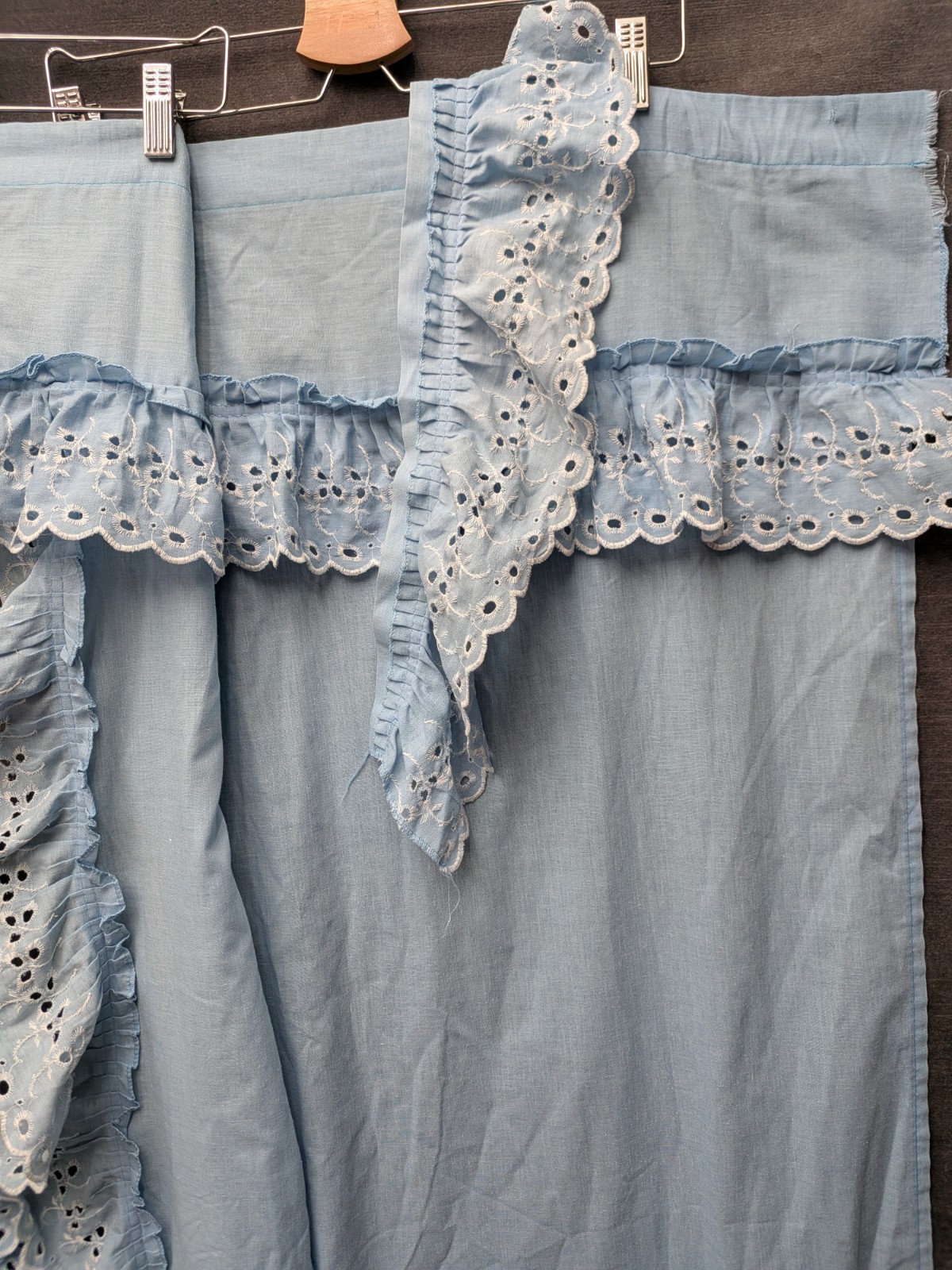 Country Shower Curtain/Valance 1 Piece Blue Eyelet Lace 80s Granny Core Kitchen