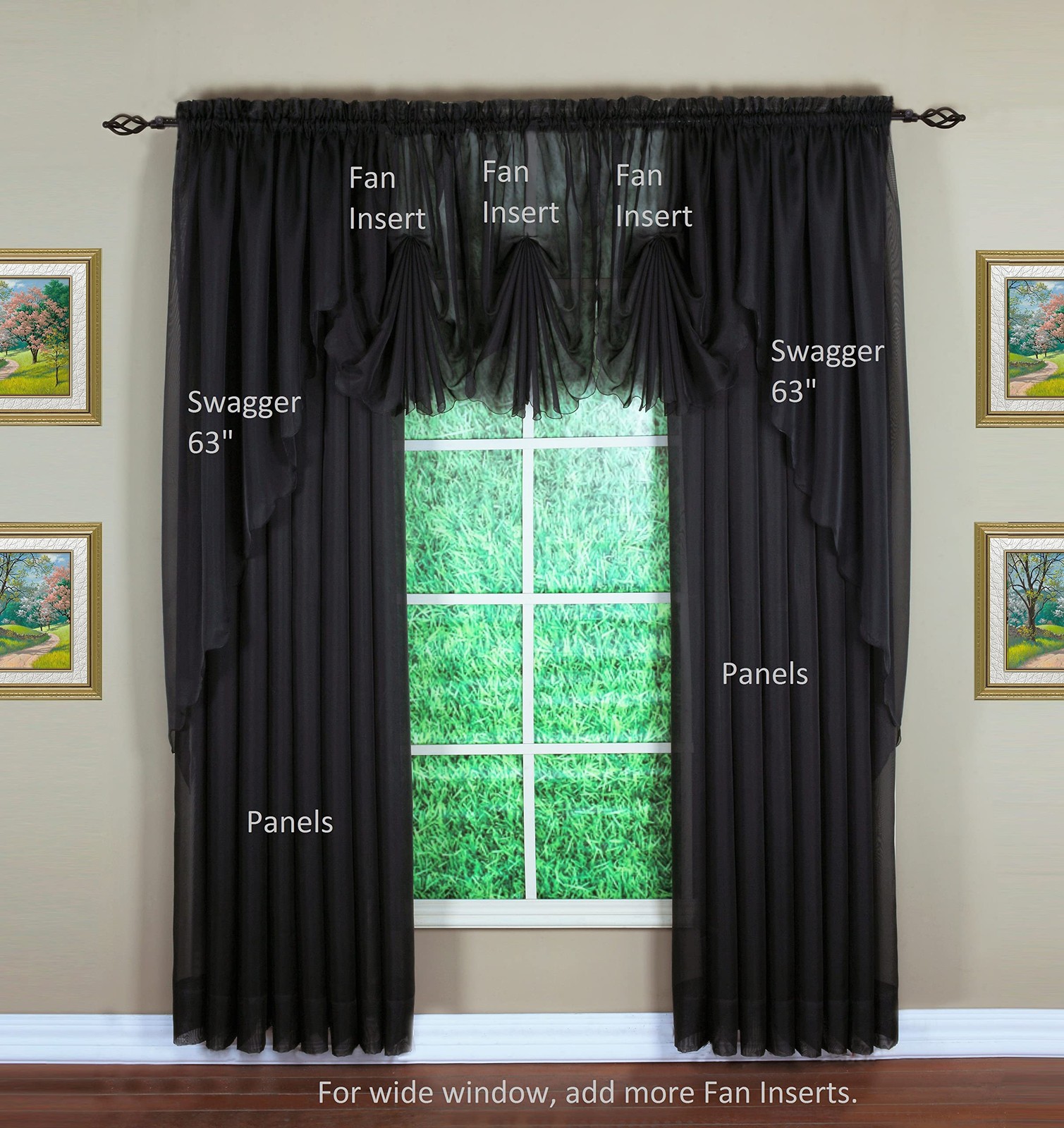 30×40 Black Voile Sheer Curtain Customizable Luxury Kitchen Window Treatment