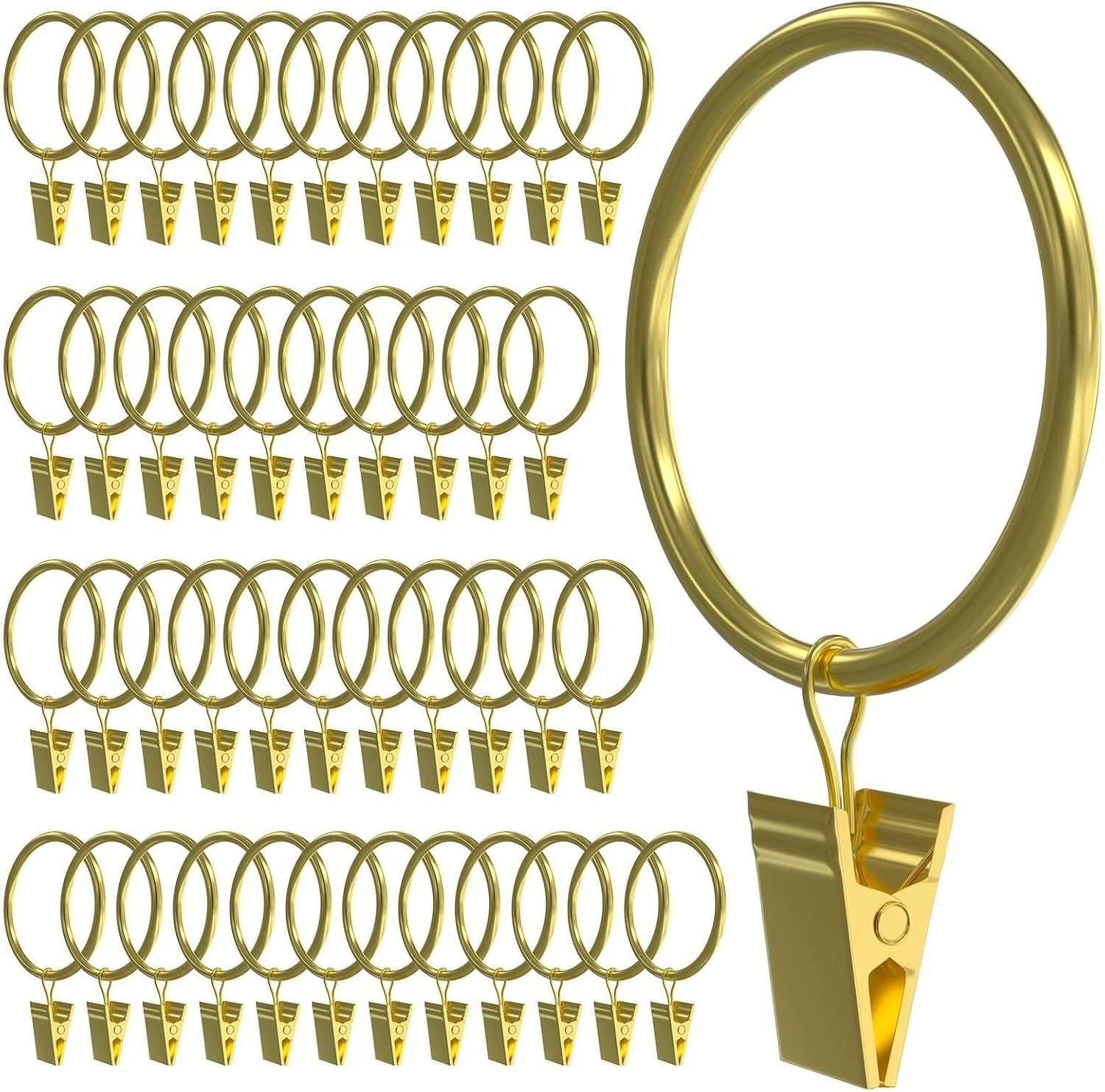 44 Pack Gold Curtain Rings W/ Clips Curtain Clip Rings Hooks Bedroom Bathroom