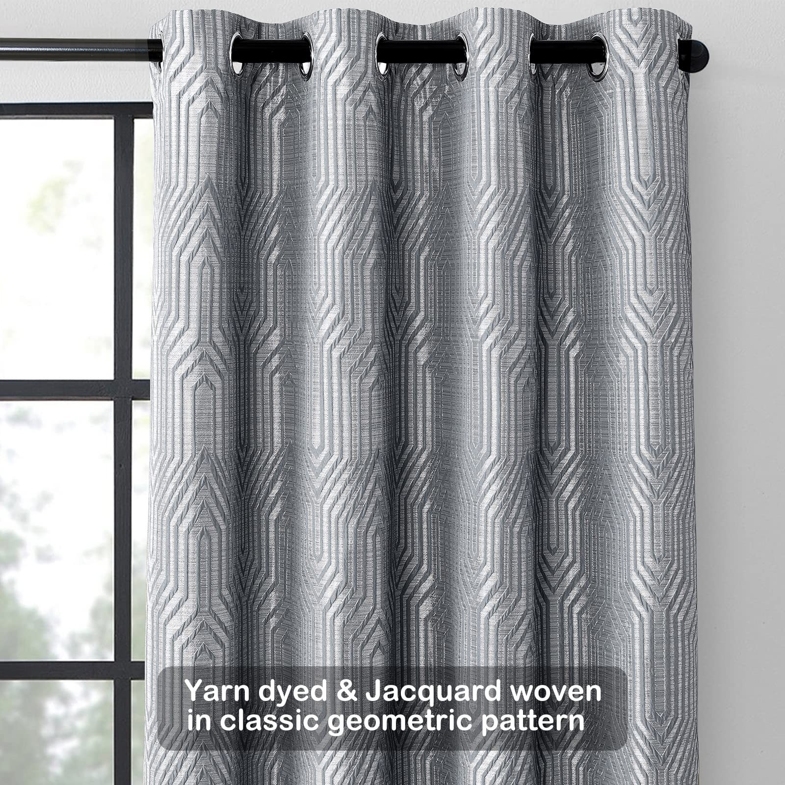 Drapexpert Grey And Silvery 100 Blackout – Set Of 2 Jacquard Geometric