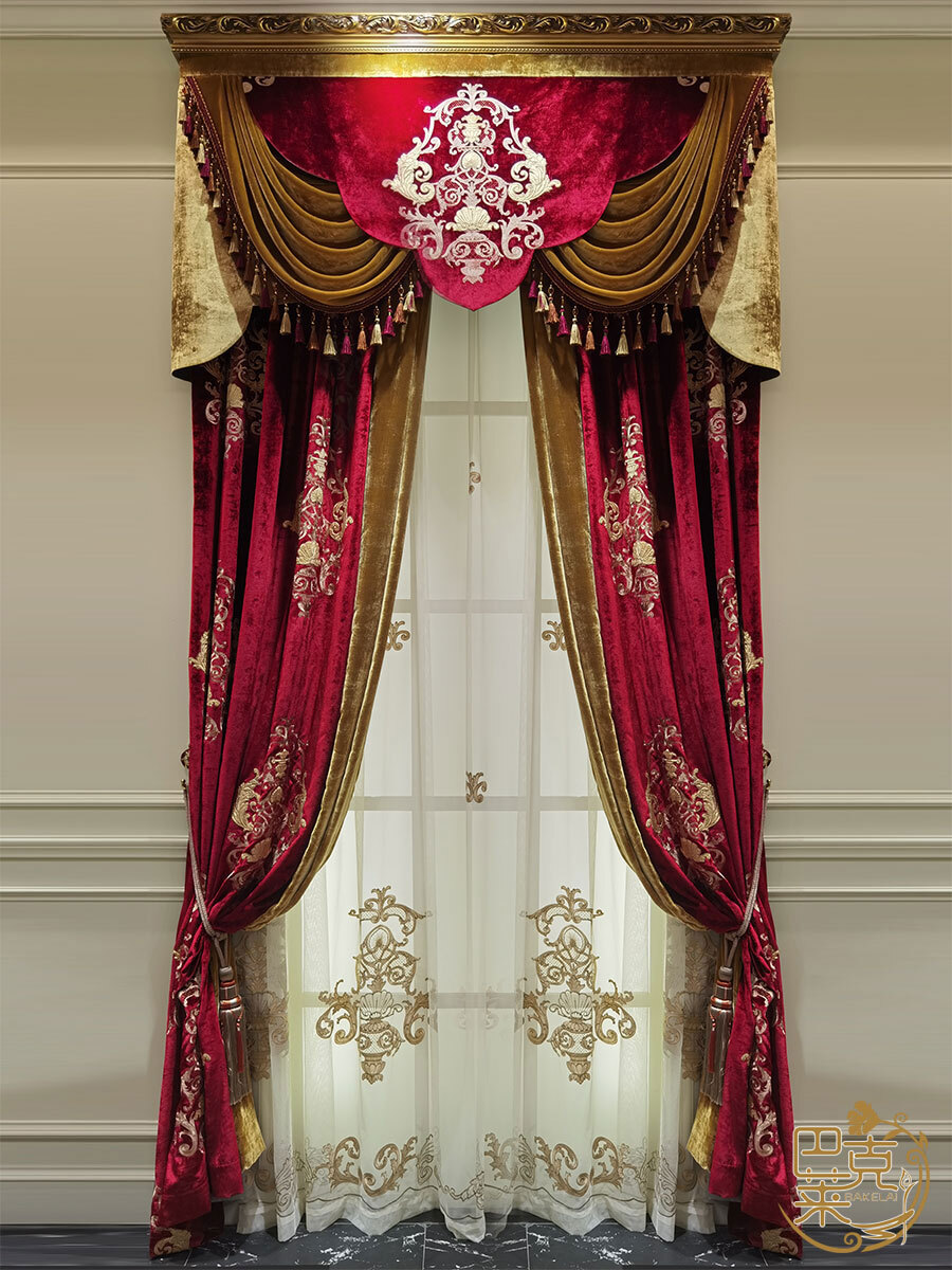 luxury European flannel embroidered thick red velvet cloth curtain valance C1374