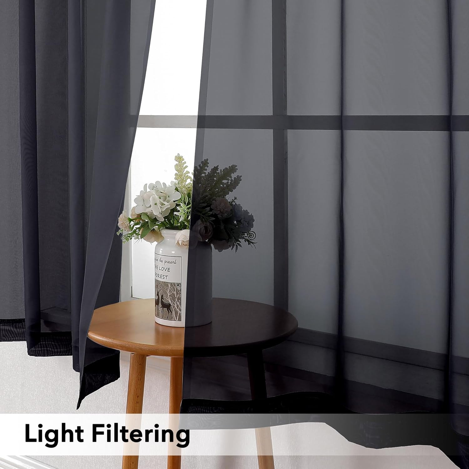 Rod Pocket Top Solid Voile Sheer Curtains for Bedroom, 54 Inch Length Drapes Set