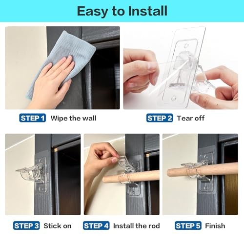 No Drill Curtain Rod Brackets, Holding Up to 17 lbs, PET 16 Pack Transparent