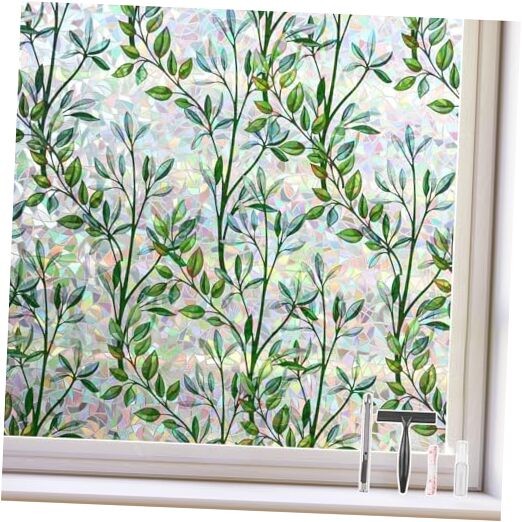Window Film Rainbow Privacy Film Stain Glass 35.4In x 78.7In Leaf Rainbow