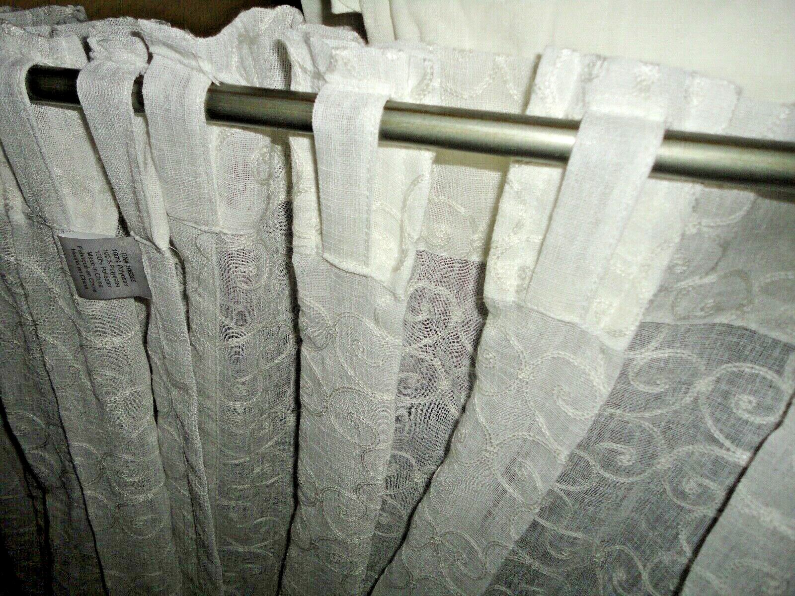 SOFTLINE PINCH PLEATED OFF-WHITE SCROLL SHEER (2) HIDDEN TABS PANELS 30 X 107