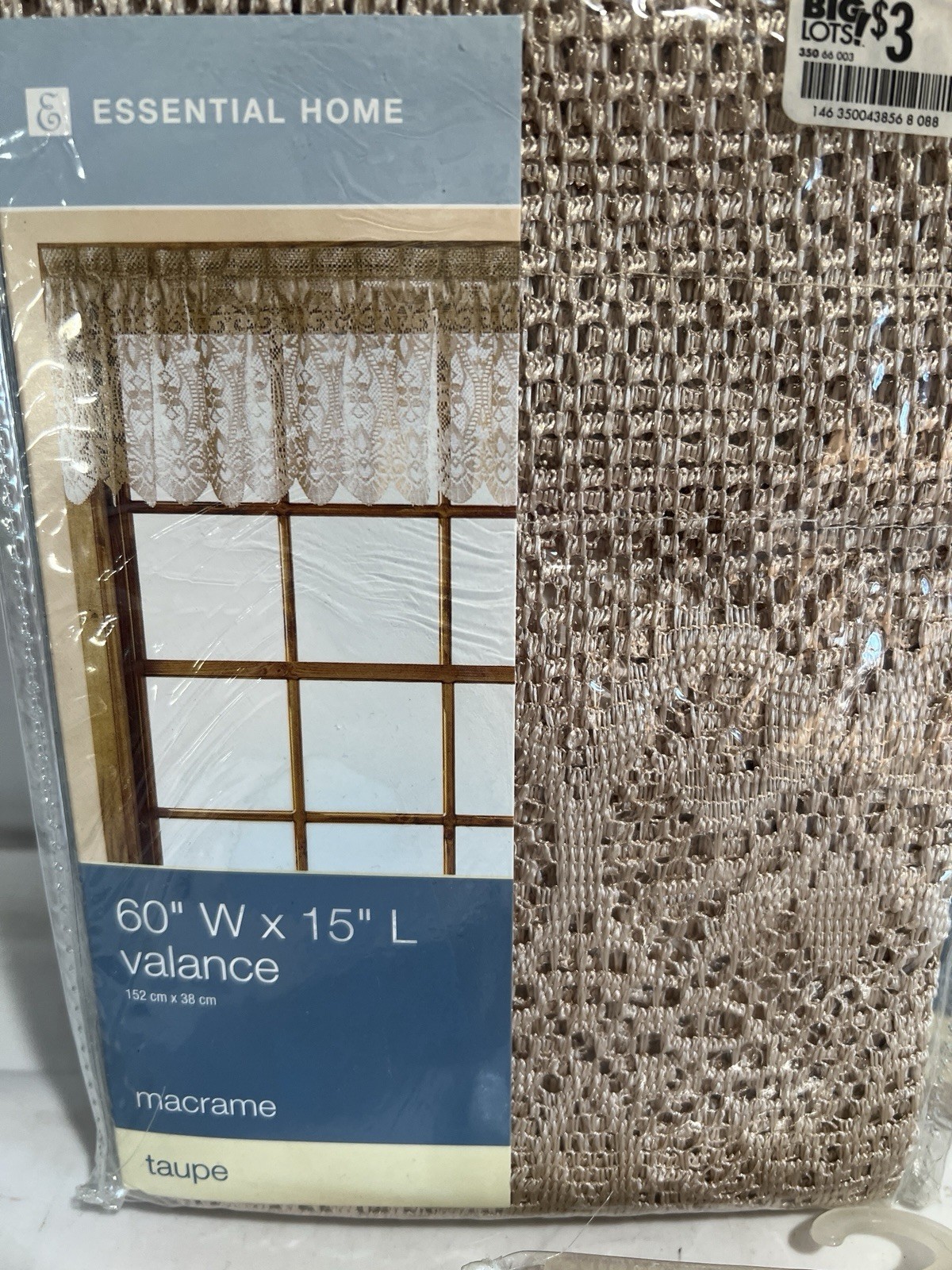 Essential Home 60”x15” Valance NEW Macrame Taupe Lot Of (3)