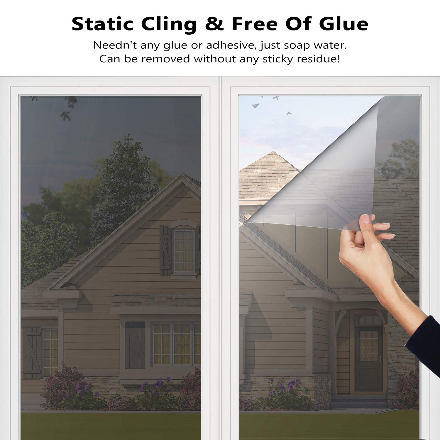Window Tint for Home, One Way Daytime Privacy 17.5 In x 6.5 Ft, Silver Black