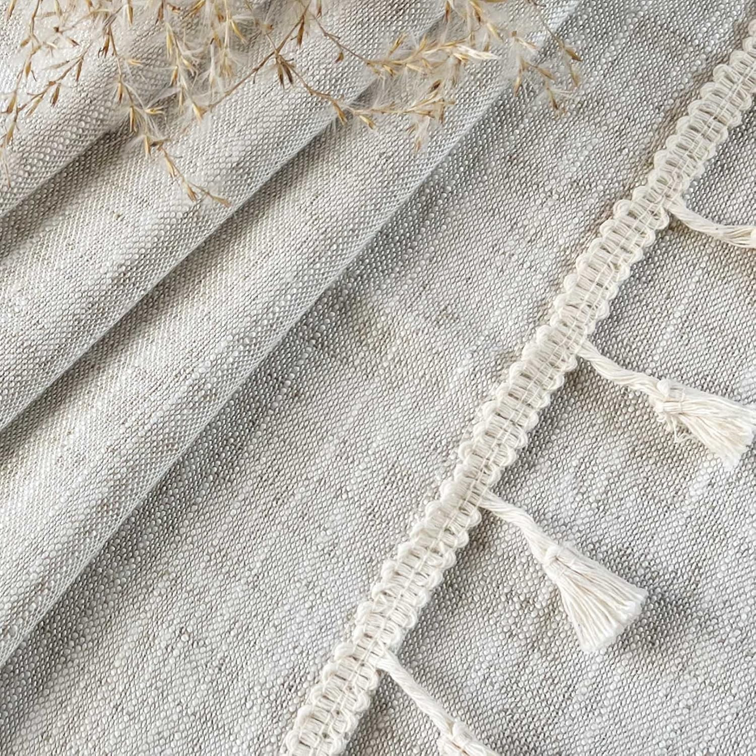 2 Pack Boho Tassel Kitchen Valances for Windows Modern Farmhouse Cotton Linen Va