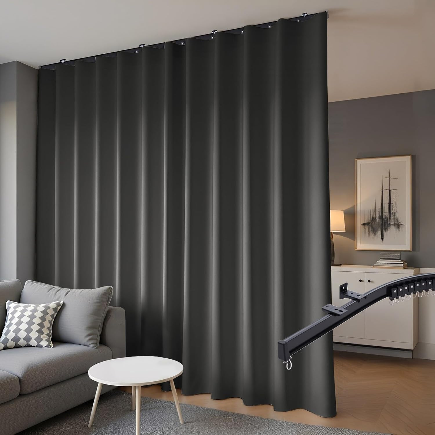 Extra Wide Blackout Curtain Set with Ceiling Track for Room Privacy 144x96in