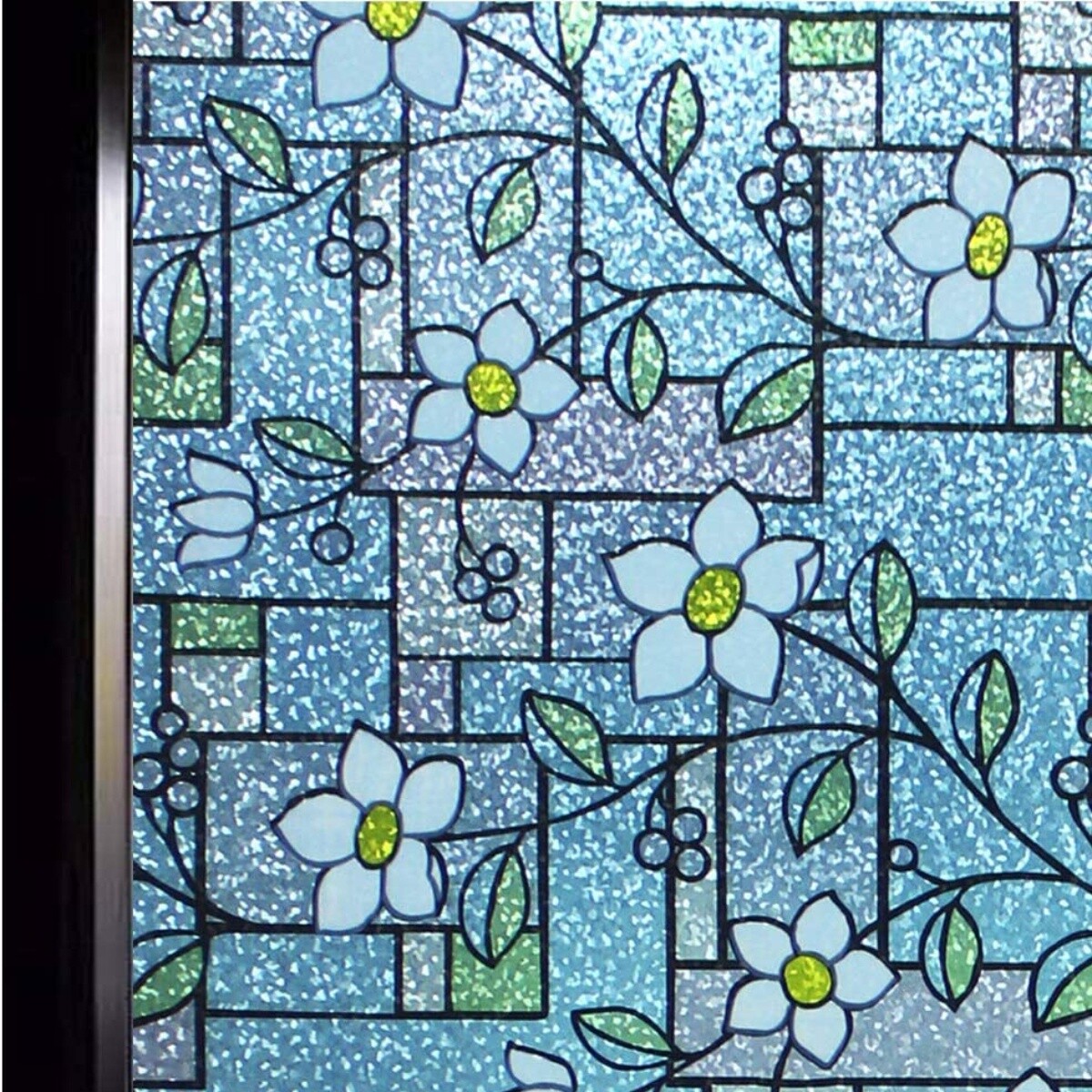 Stained Window Privacy Film Static Cling Flower Pattern Glass Sticker Home Decor