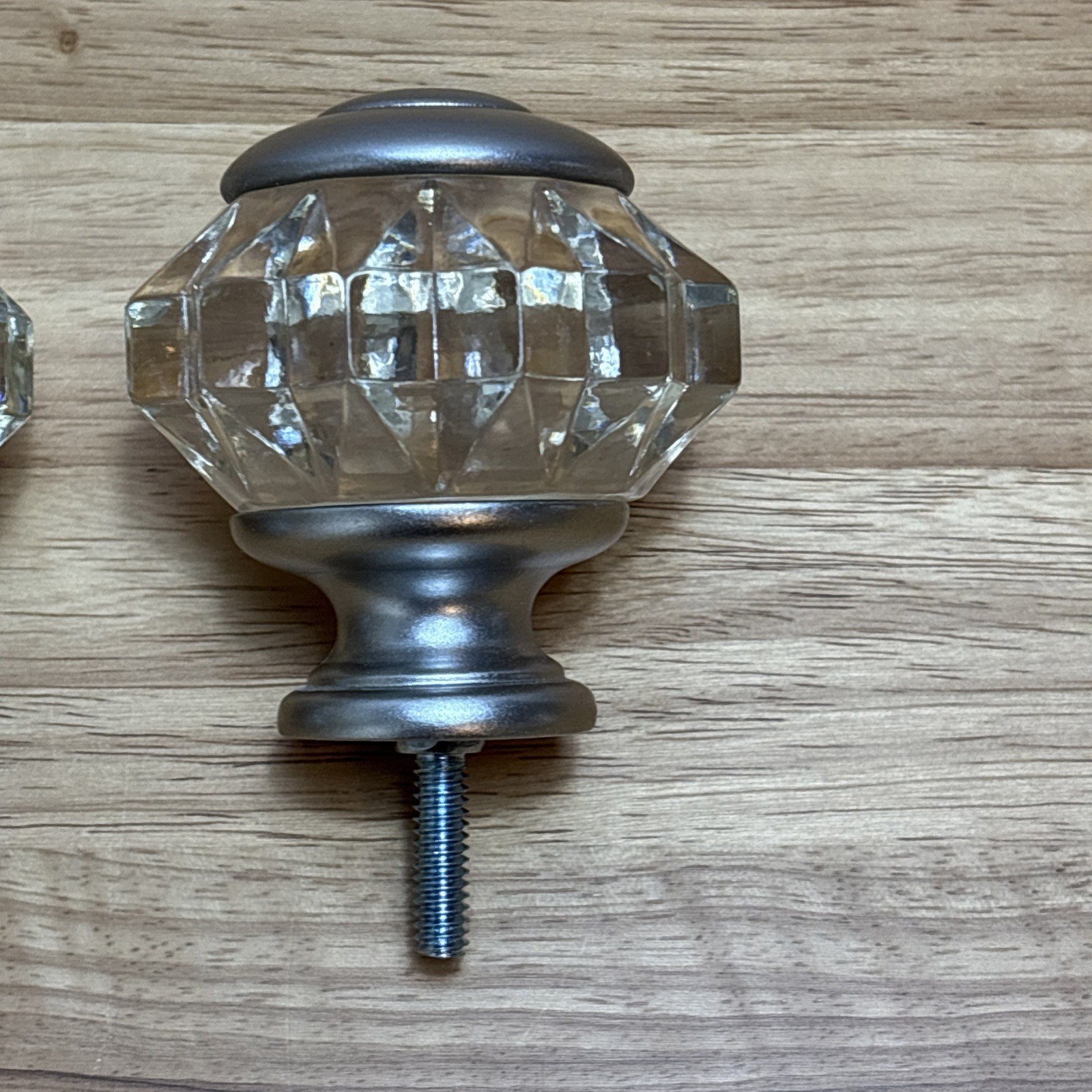 (2) Home Decorators Faceted Acrylic Sphere Satin Nickel Curtain Rod Finial NOB