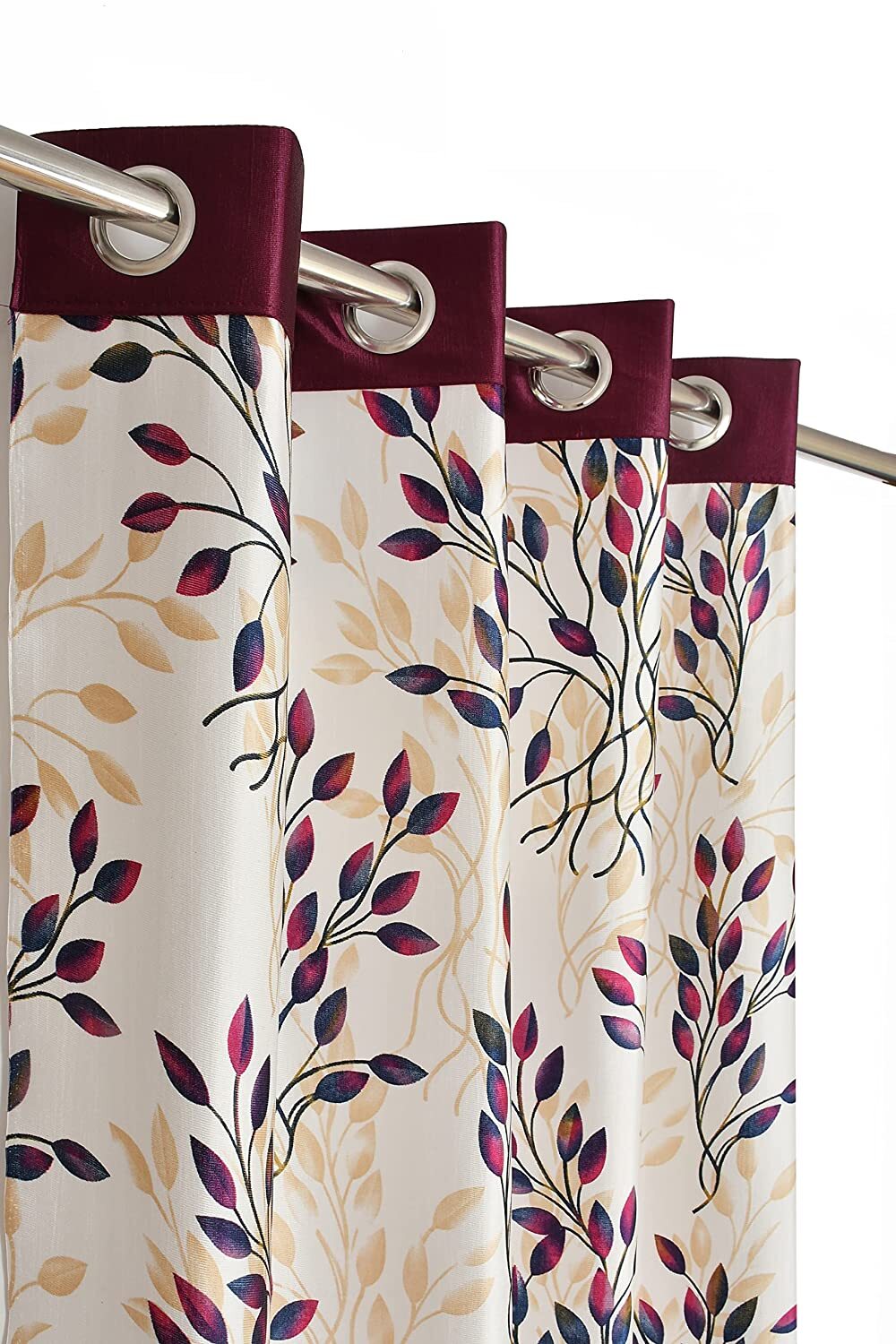 Vento Patch Printed Polyster Curtain – 5 feet Window, Wine [3 Piece]