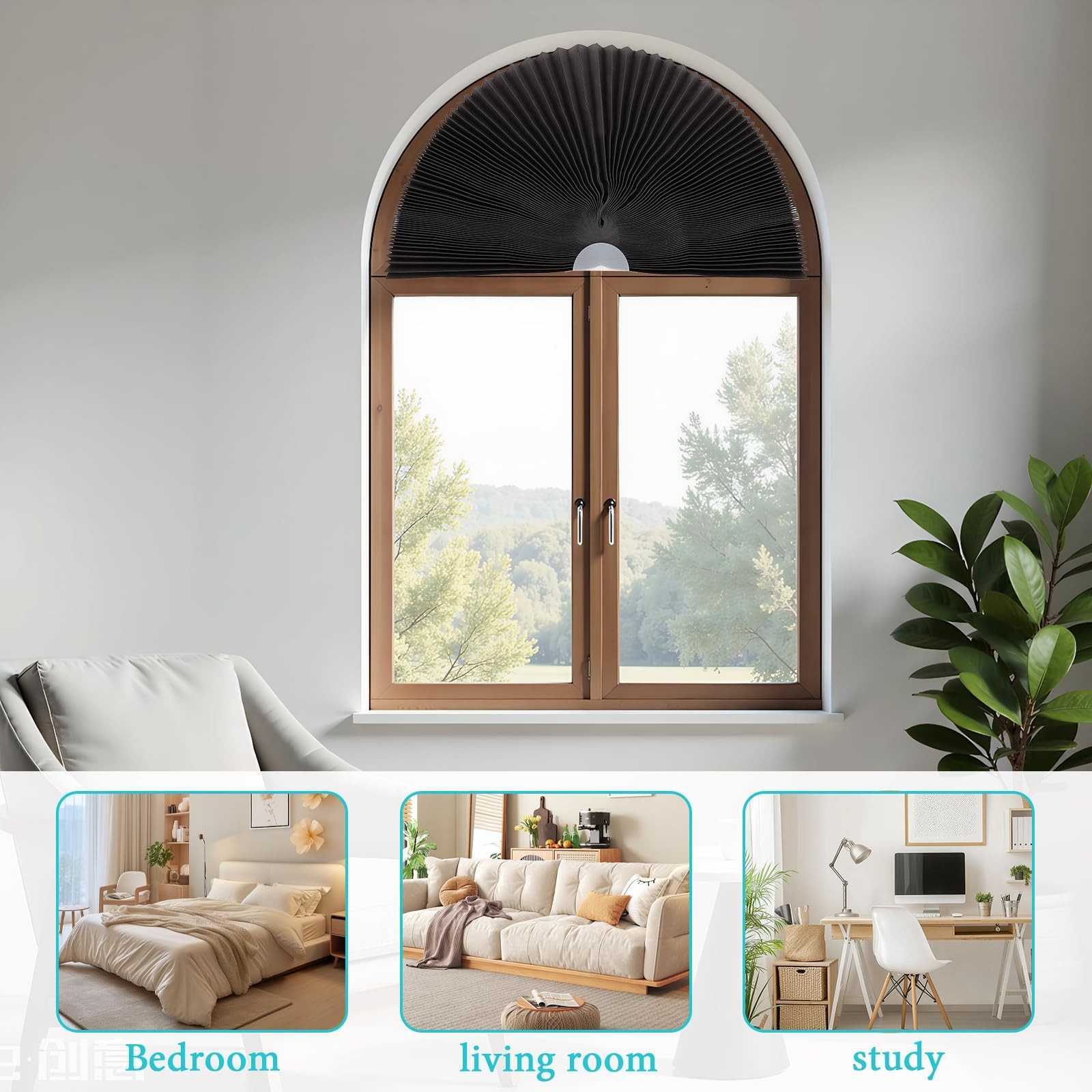 Half Circle Window Shades No Drill, Arch 36 inches x 72 inches, Dark Grey