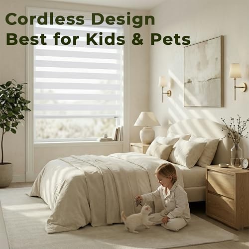 Cordless Zebra Blinds – Light Filtering 29″W x 72″H 01- White ( Cordless )