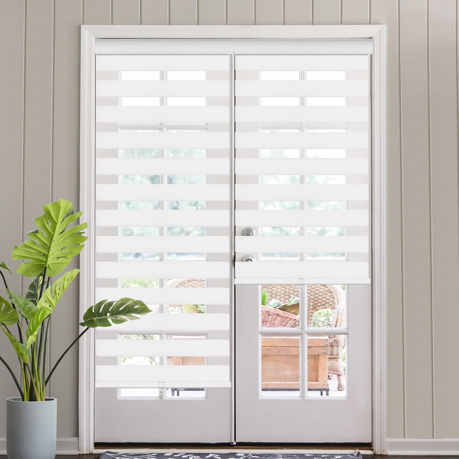 Cordless Zebra Blinds for Windows, 60% Shading Zebra Shades, Free-Stop French