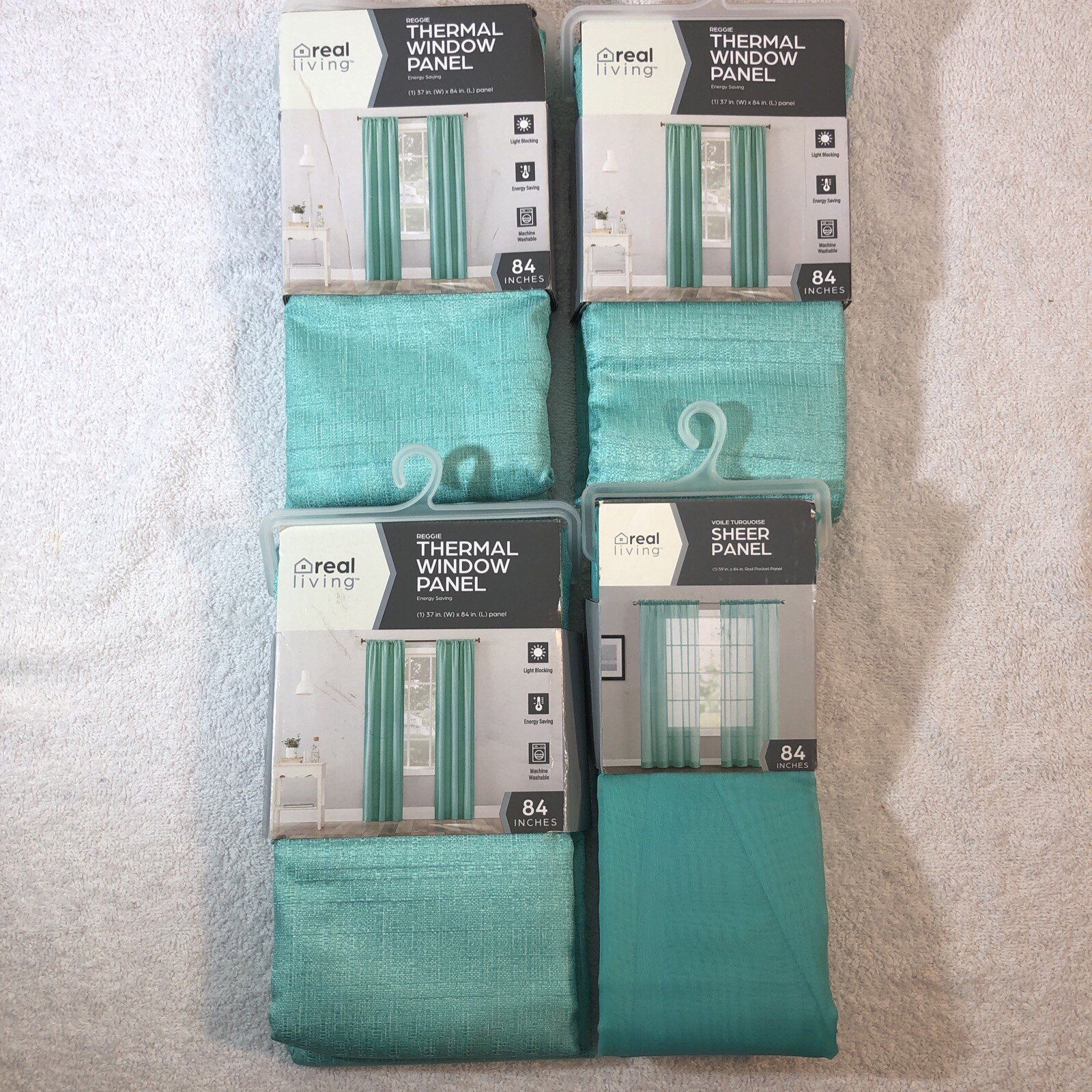 Real Living 4 Pack, 3 x Window Panel Curtain Sets + 1 Sheer Panel Reggie Energy