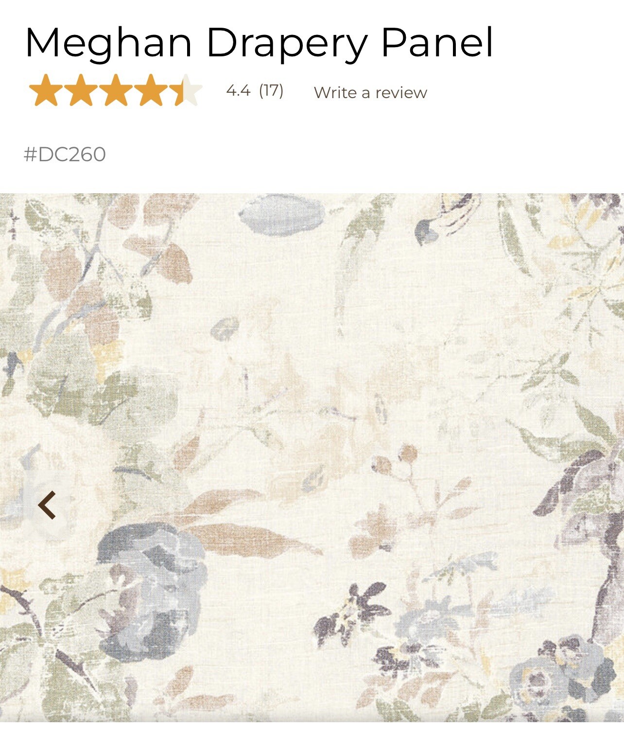 Ballard Designs Meghan Gray Floral Drapery 50” x 108” Curtains panel linen New