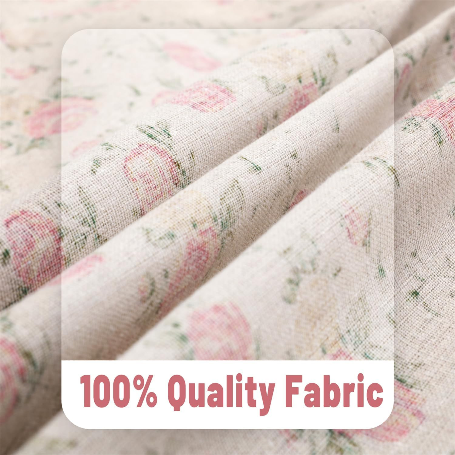2 Panels Linen Tassels Curtains Farmhouse Red Rose Flower Vintage Semi Sheer Win