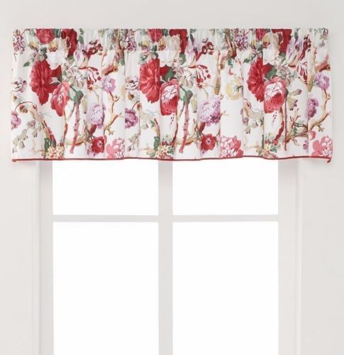 CHAPS Sarah Floral Window Curtain Valance 80″ x 17″ Red Floral Flowers NEW