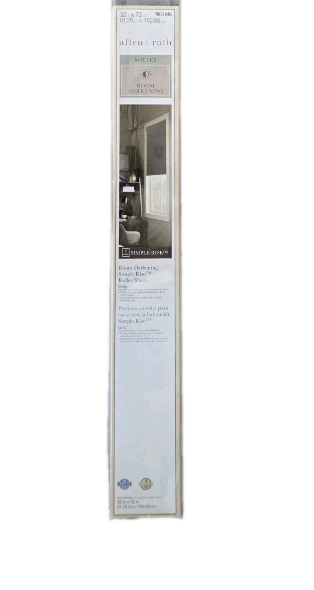 Allen + Roth Simple Rise Room Darkening Roller Shade Gray 32×72″ New in Box