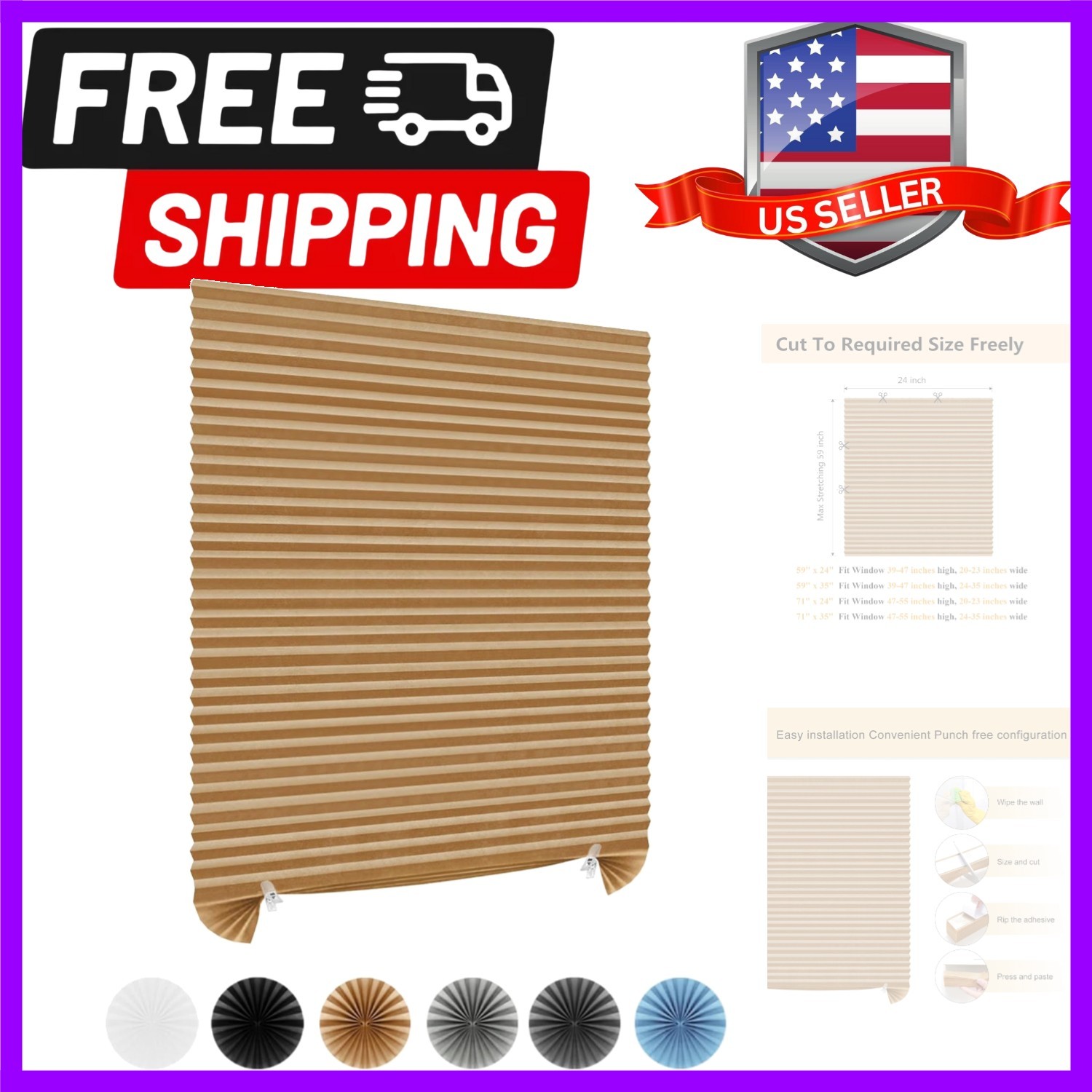 Window Blinds Cordless No Drill Cut to Size Clip On Stick On Self Adhesive Te…