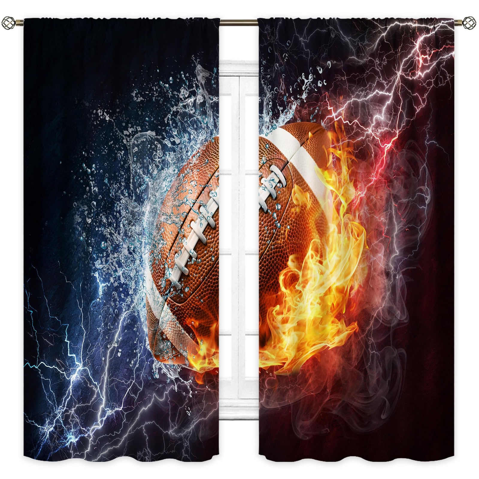 Cinbloo Sports Curtains for Boys Bedroom 42″W x 63″L (Pack of 2), Footaball