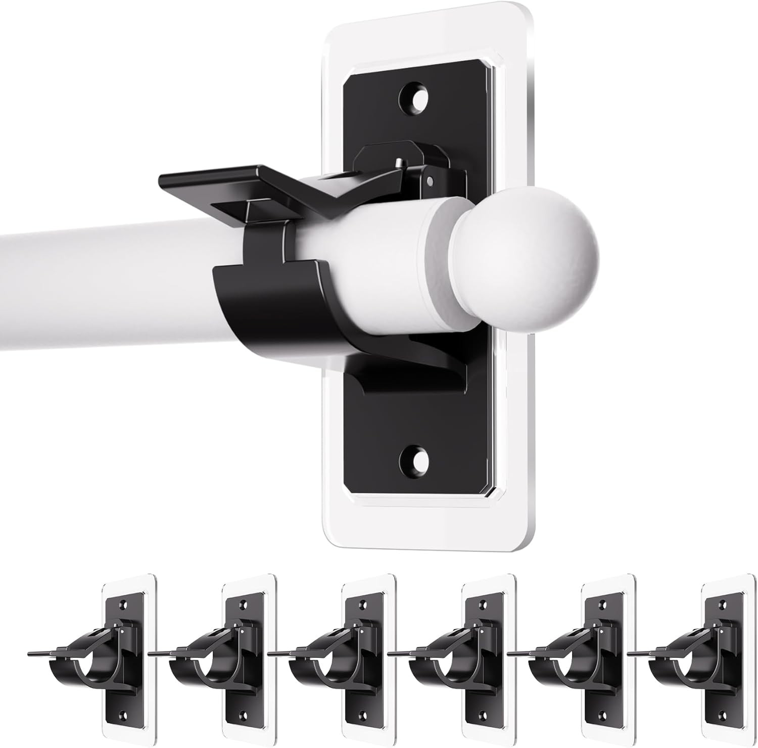 6-Pack No Drill Needed Curtain Rod Holders, Self Adhesive Rod Brackets, Multipur