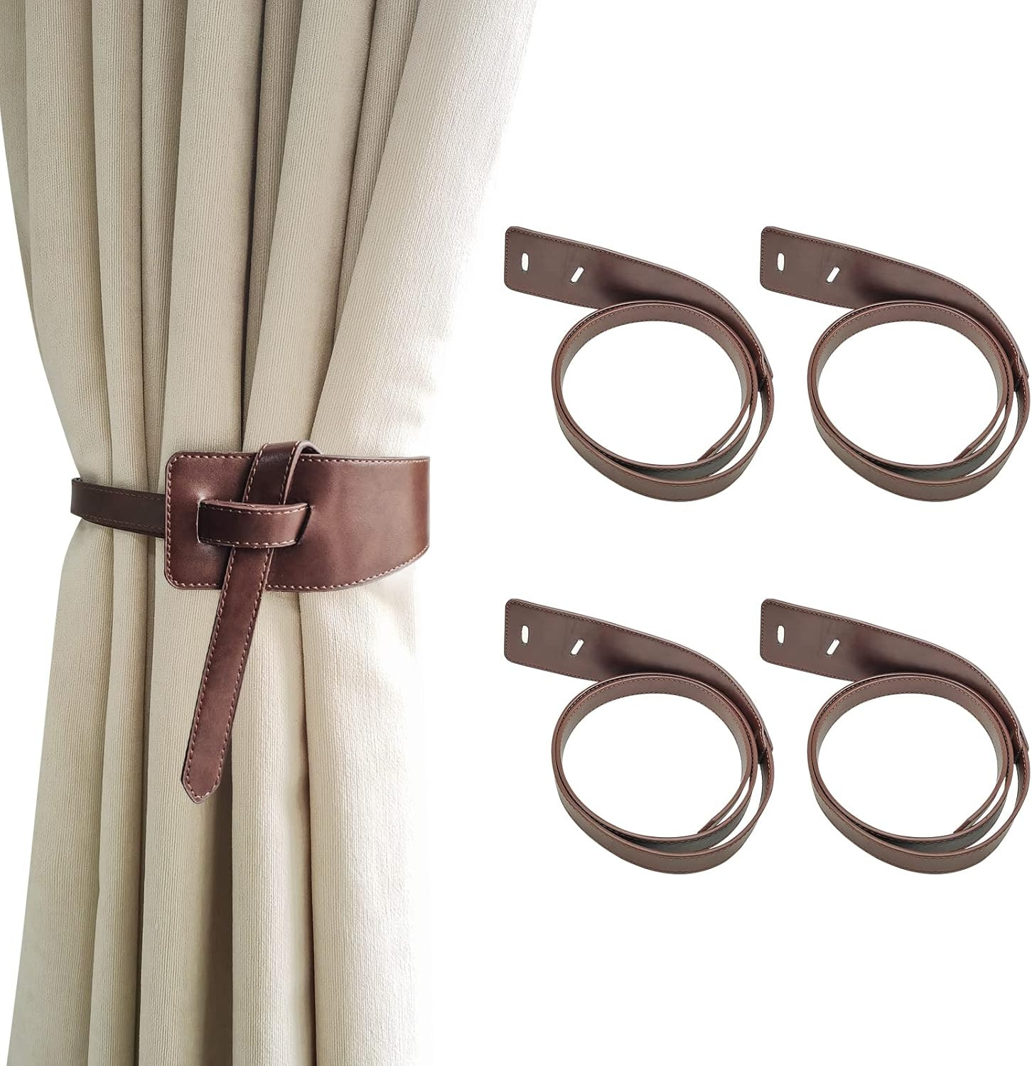 Leather Curtain Tie Backs, 4 Piece Minimalist Leather Drapery Tiebacks, Window T