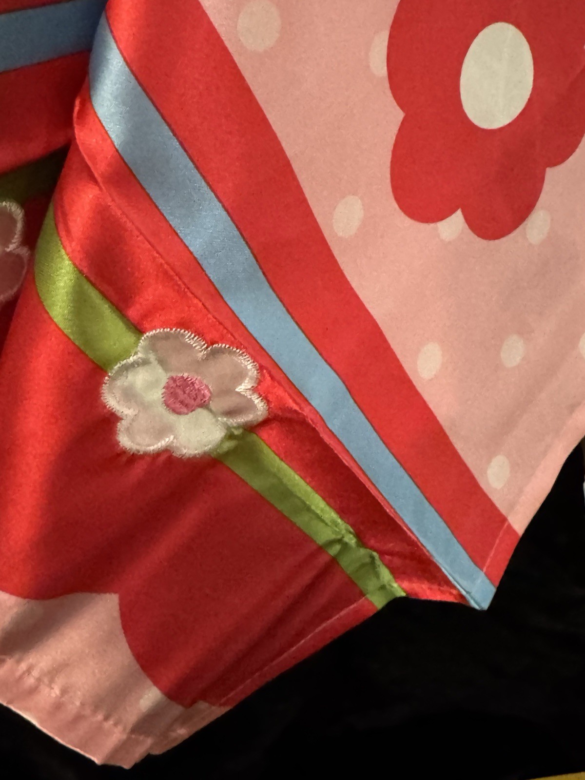 Hello Kitty Curtain Valence Pink Polka Dot Flower Satin 50 in x 17 in