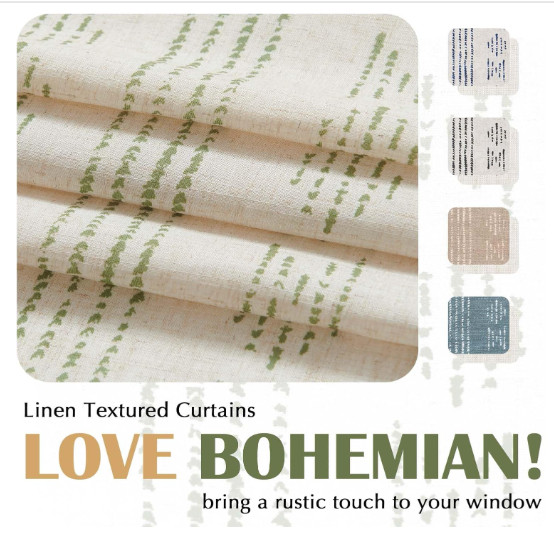 jinchan Boho Stripe Kitchen Curtains and Valance Set Linen Tier Curtains