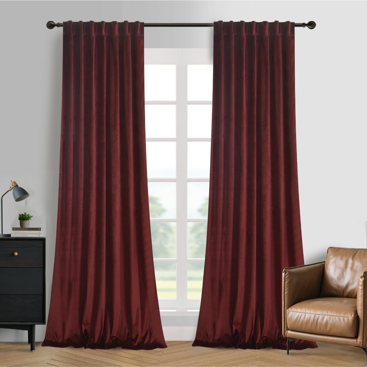 Extra Long 120 inches Ruby Wine Velvet Curtains Back Tab Thermal Insulated