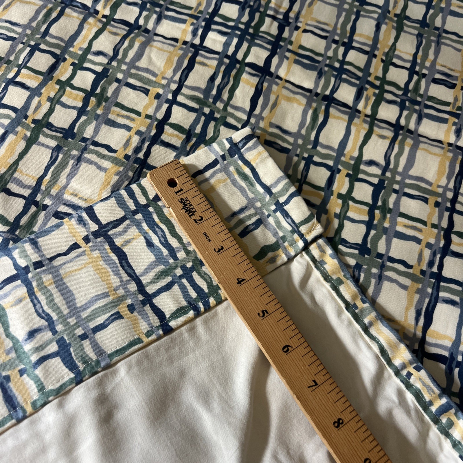 Custom Curtain Panel Blues Yellow White Green 52 X 64 “ Vtg Laural Leaf Farm