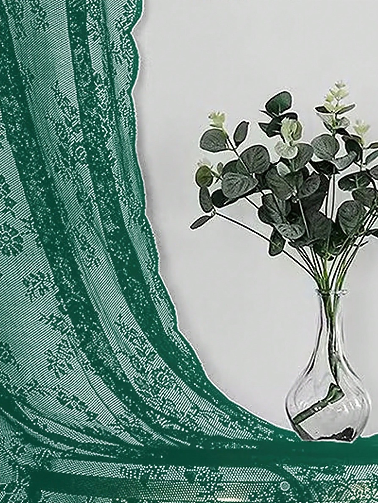 Green Floral Lace Sheer Curtain Panel 59Wx118L 150x300cm For Window