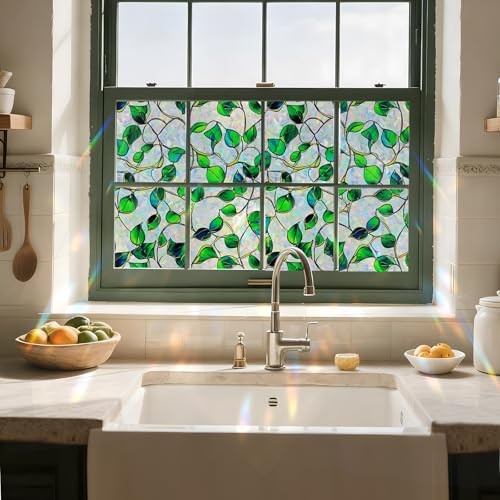 Rainbow Window Privacy Film,Heat Control,UV Blocking,Anti 17.5*78.5 Green&blue