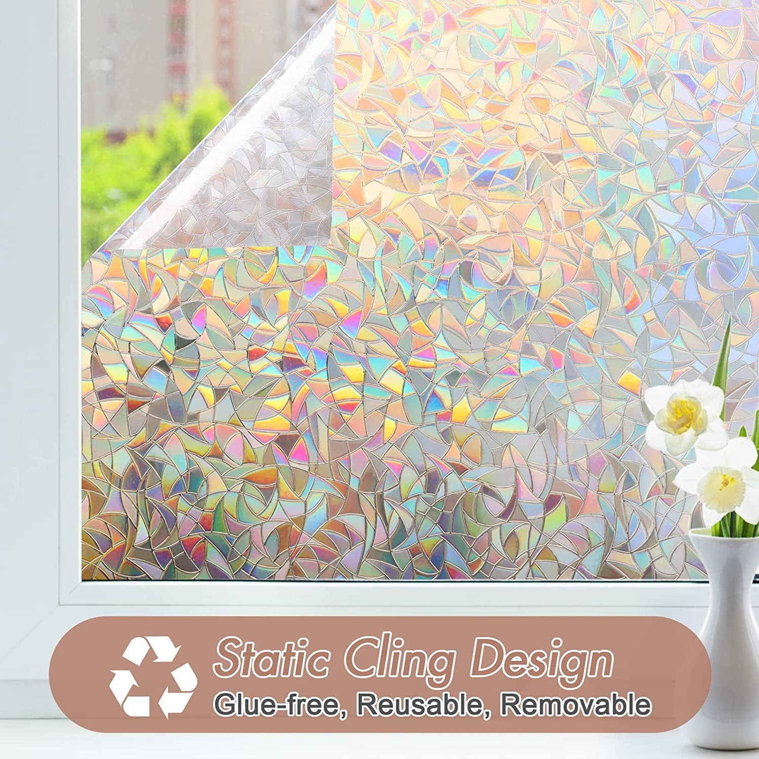 Rainbow Window Film Static Cling Decorative Sun Blocker 17.5 x 78.7 inch Home UV