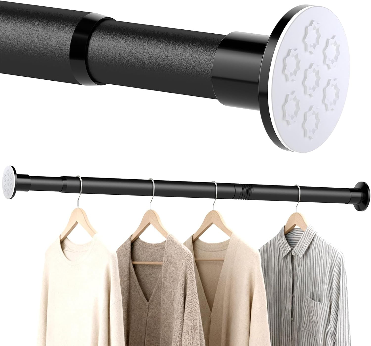 No Drilling Closet Rod Adjustable Black 28-98″ Heavy-Duty Tension Rods Hanging