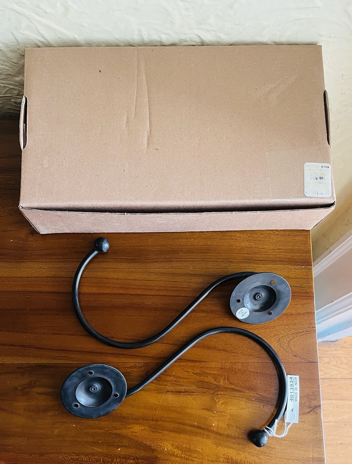 Two Pottery Barn Bronze Universal Curtain Hold Backs With Hardware New in Box