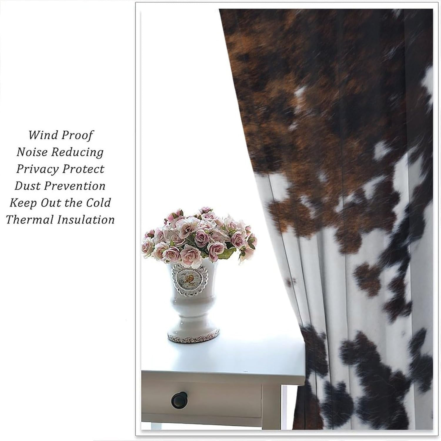 Rustic Cowhide Blackout Curtains – 2 Panels for Farmhouse Decor 84″x84