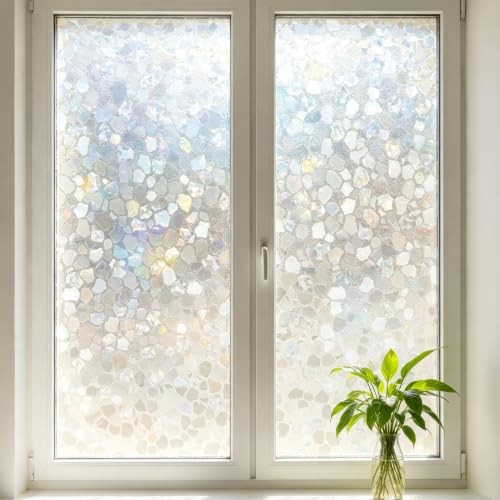 Window Privacy Film, 3D Prism Stone Static Clings Stained Glass 23.62″ x 78.74″