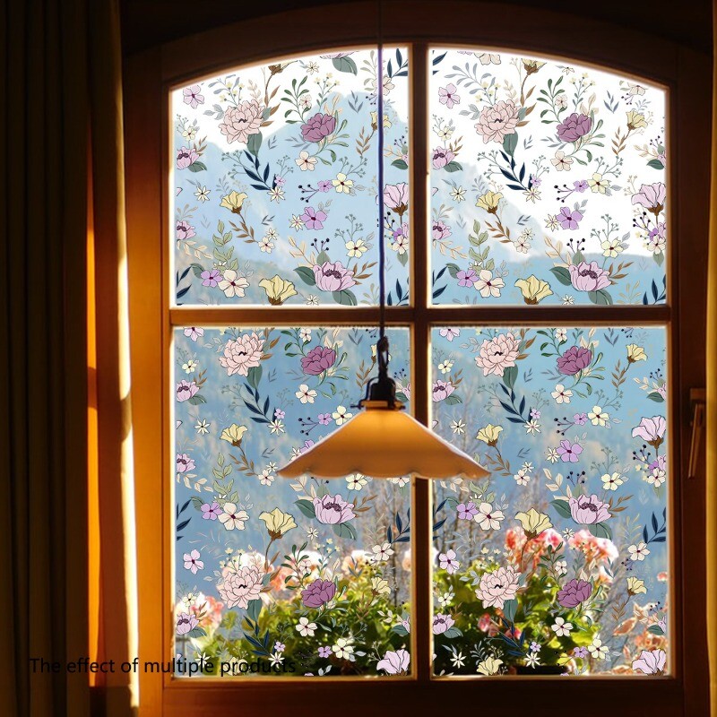 1X 45 100cm Floral Clear Window Sticker Static Cling Glass Film Cute Retro Decor