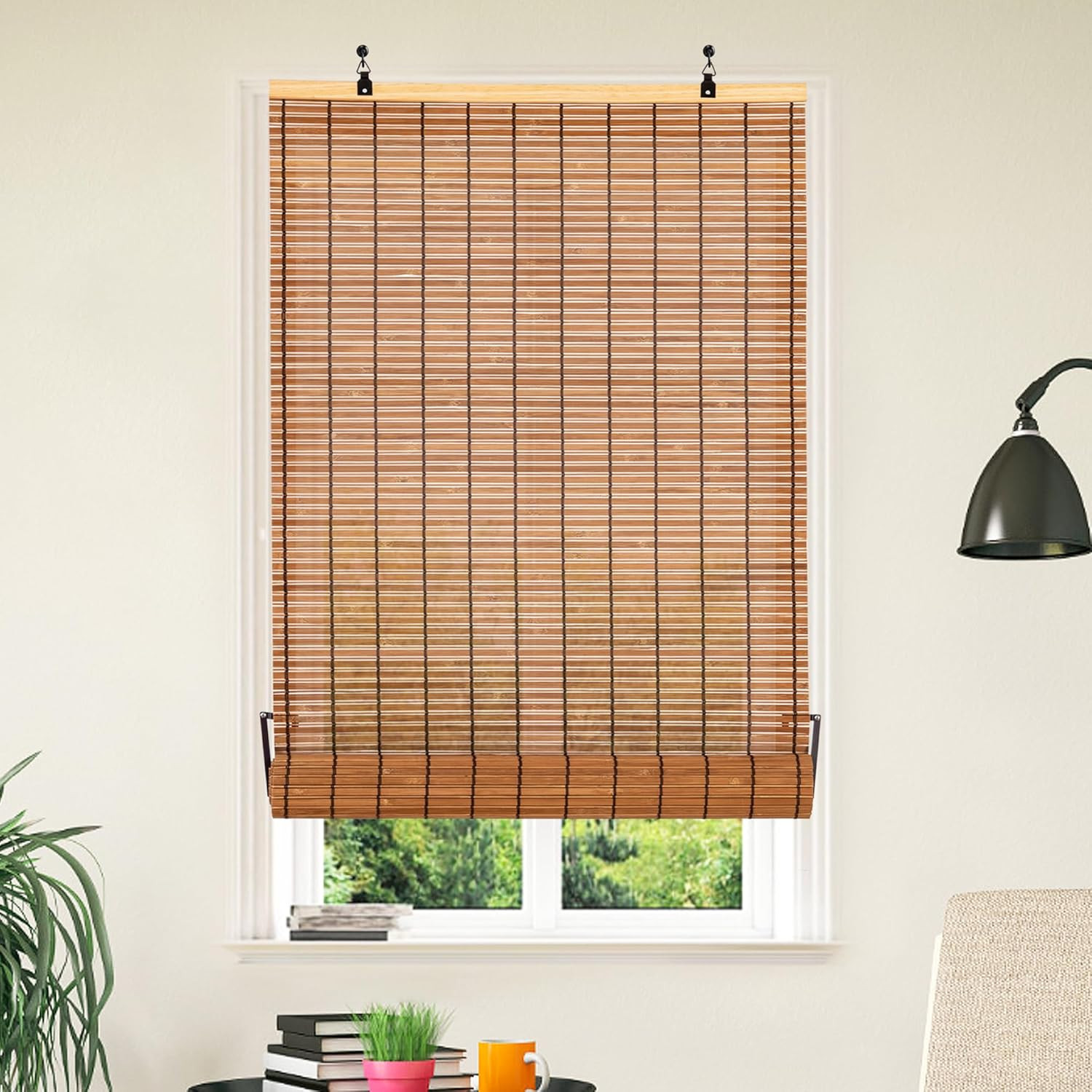Cordless Bamboo Roll-Up Roman Shades, Light Filtering, 72″ W X 72″ L