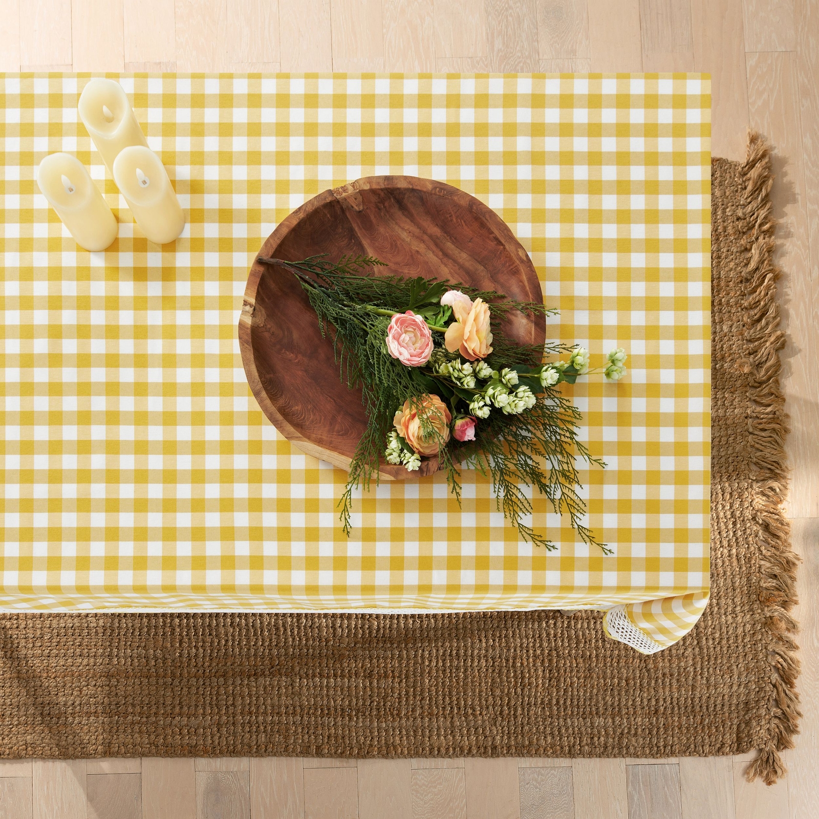 Yellow Checked Plaid Cotton Dining Table Cloth Cover for Dining Room, Kitchen