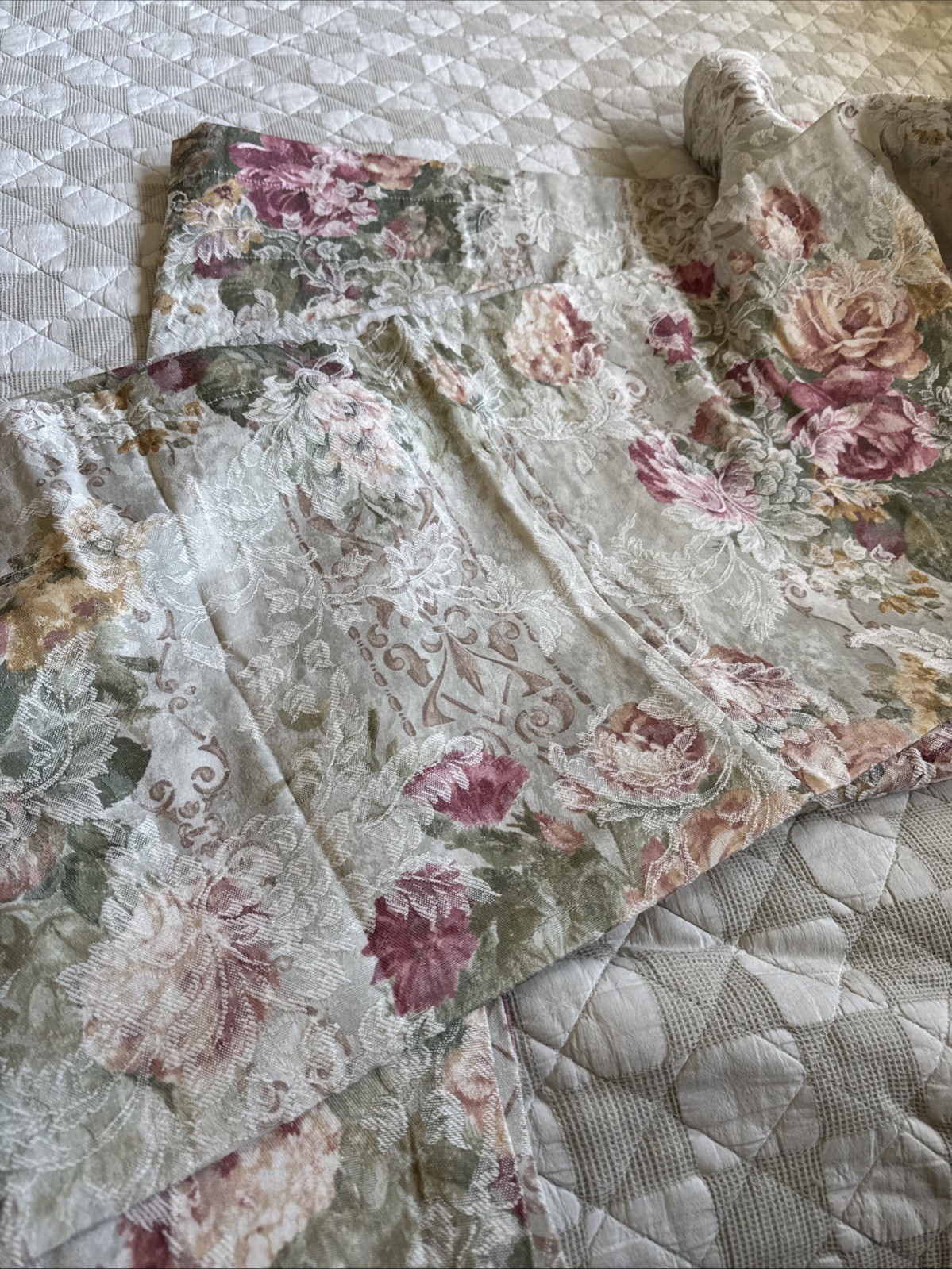 Vtg Croscill 2 Cotswold Curtains Set & 1 Valance Roses Floral Cottage Country