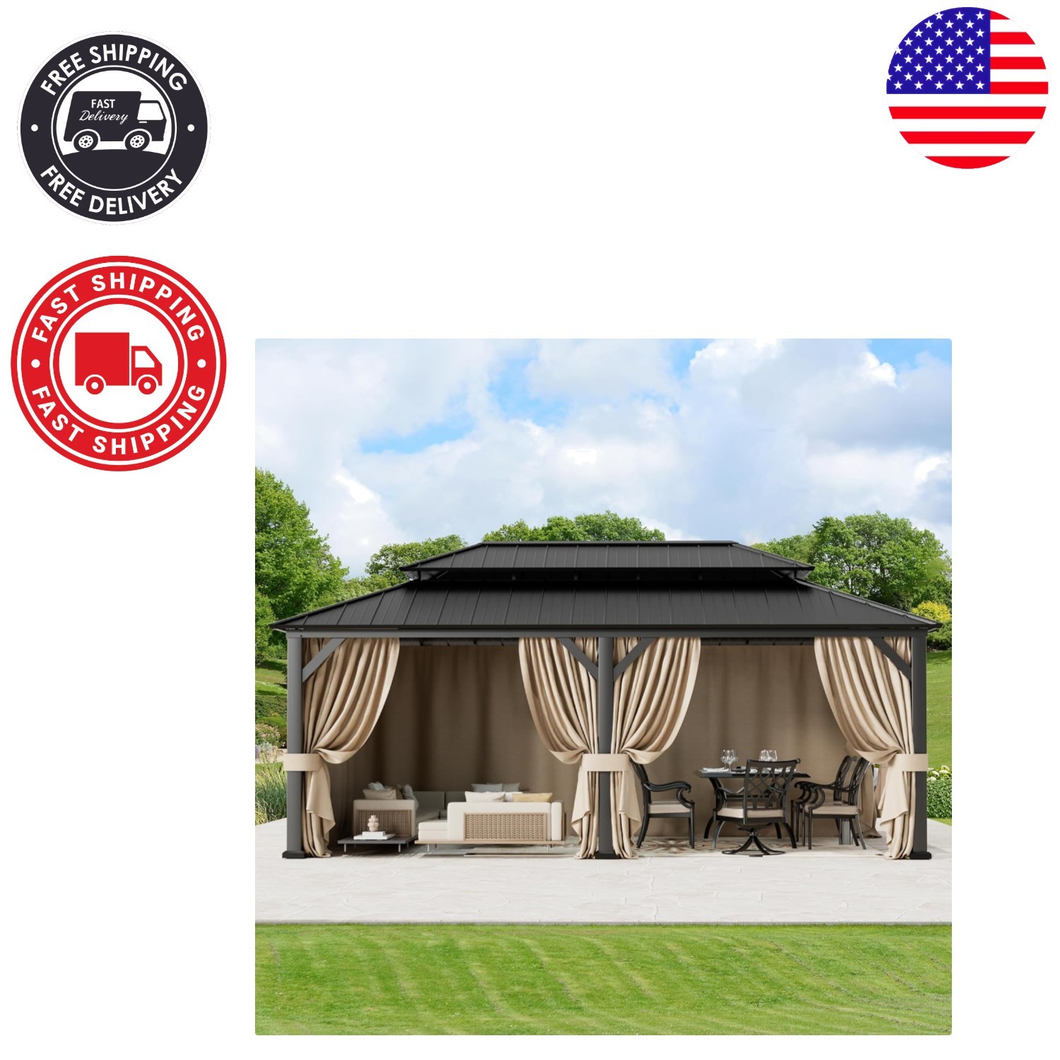Universal 6-Panel Gazebo Privacy Curtains 12′ x 20′ – Waterproof & UV Protection