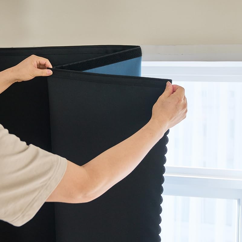 self Adhesive Portable 100%out Curtains Simple 35″W x 48″L (Pack of 1) Black