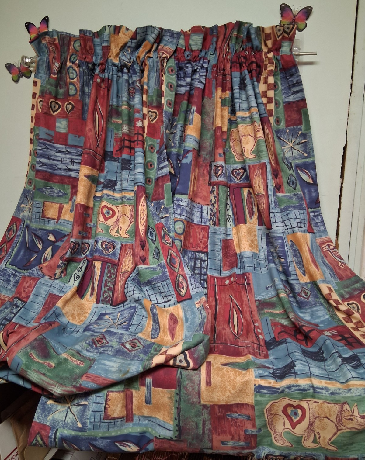 Vintage Springs Drapes-Lined-Abstract Patchwork-Bold Colors-WOW!