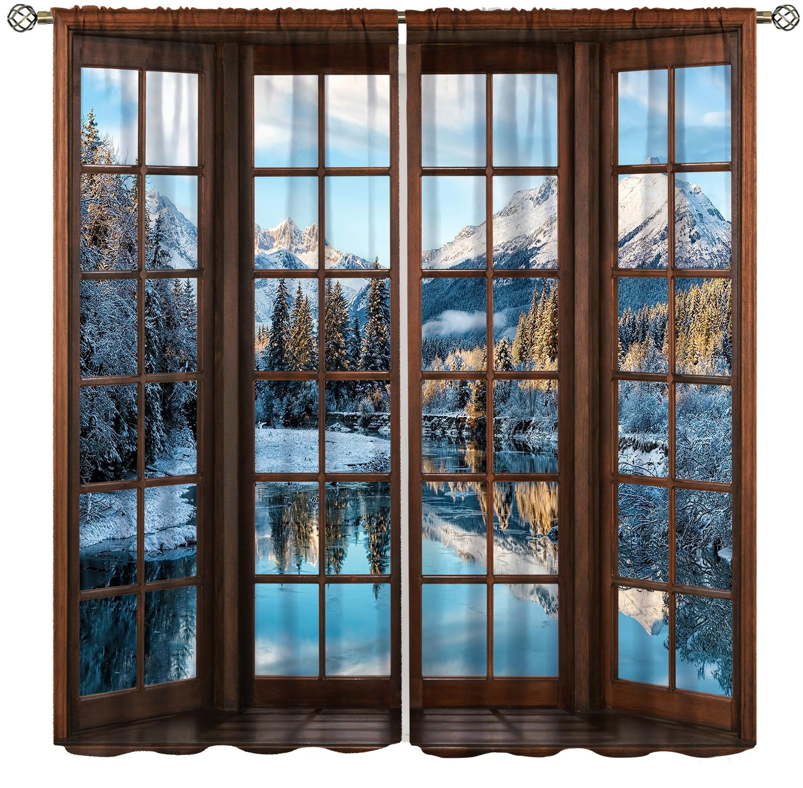 Snowy Mountain Winter Landscape Decor Curtains for Bedroom,Nature Snowy Winte…