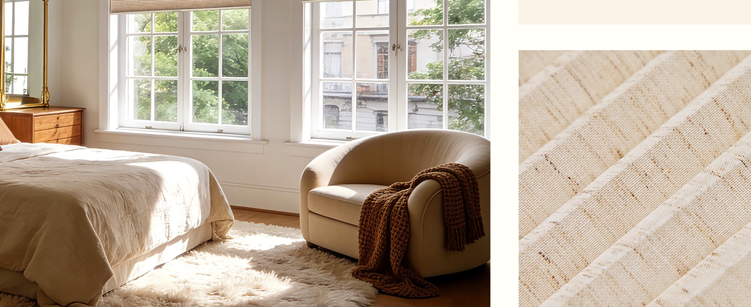 No Drill Linen Cellular Blinds for Indoor Windows, Light Filtering Cordless
