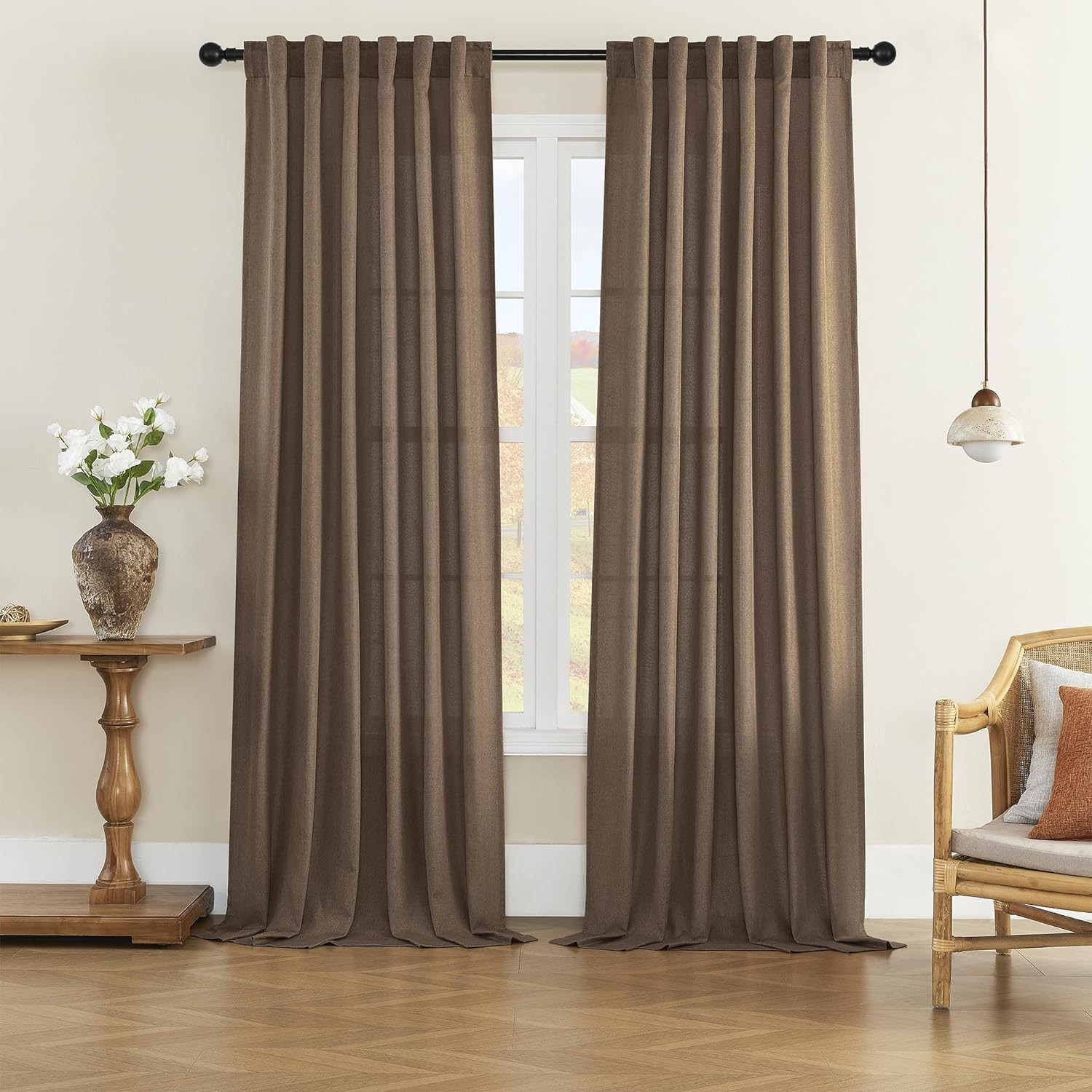 Natural Linen Blended Curtains – Back Tab Window Treatments Panels Drapes for Li
